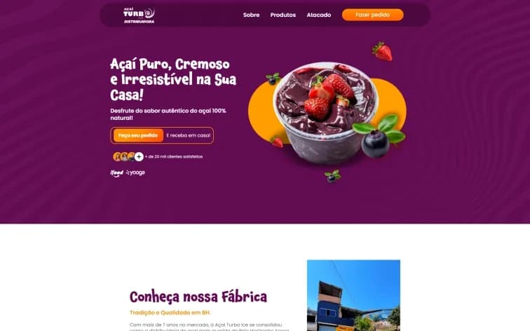 Site Açaí Turbo Ice, feito pela Grapix
