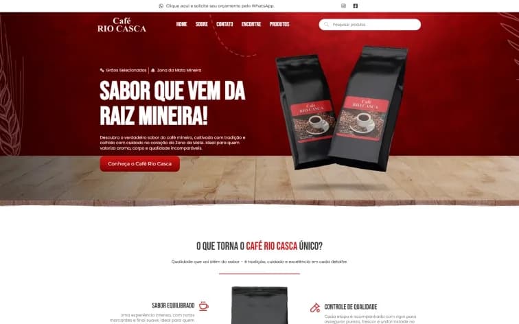Site Café Rio Casca, feito pela Grapix
