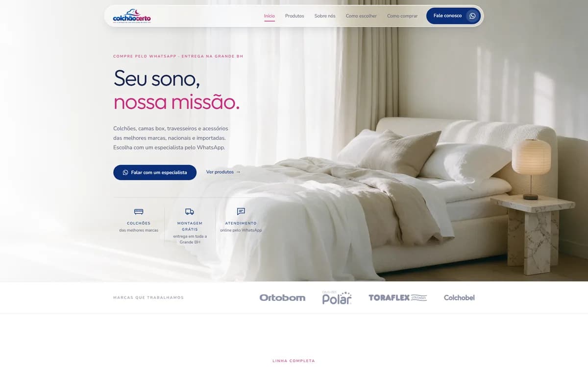 Site Colchão Certo, feito pela Grapix