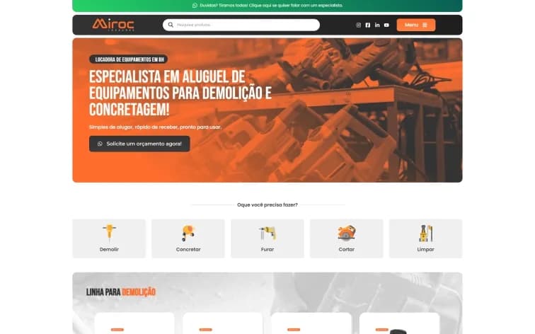 Site Miroc Locações, feito pela Grapix