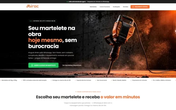 Site Miroc Locações, feito pela Grapix
