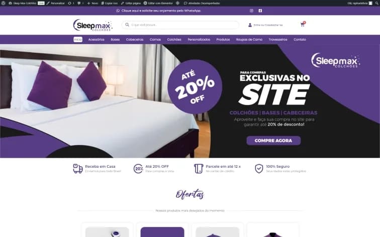Site Sleep Max Colchões, feito pela Grapix