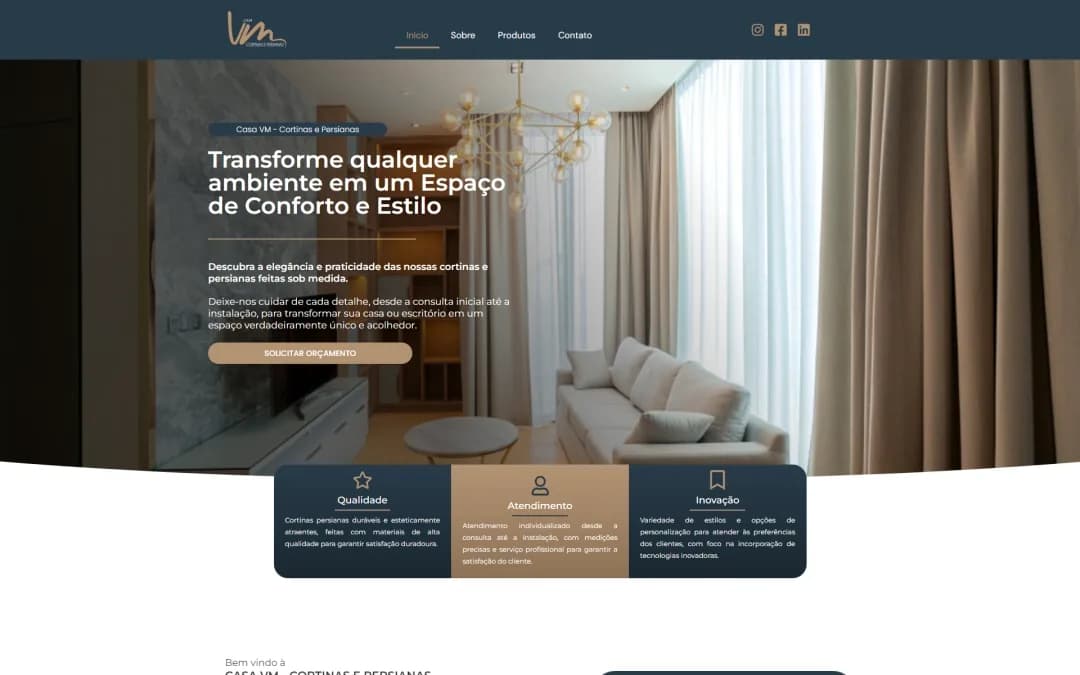 Site VM Casa e Design, feito pela Grapix